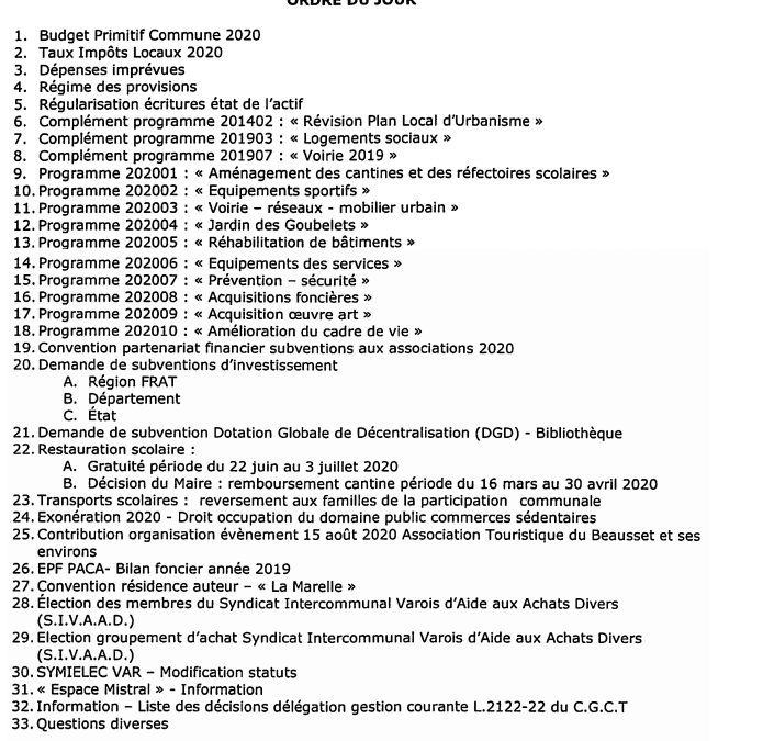 Conseil Municipal, jeudi 30 juillet 2020