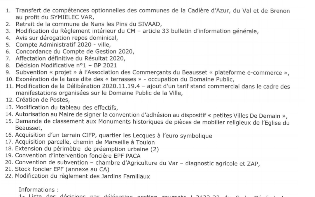 Conseil municipal , jeudi 27 mai 2021
