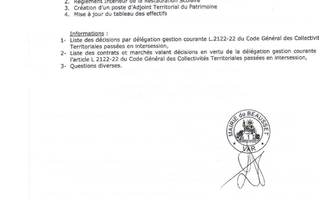 Conseil Municipal, mardi 30 août 2022