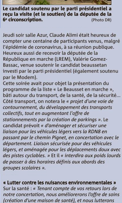 Revue de presse – Article Var Matin du 13 mars 2020